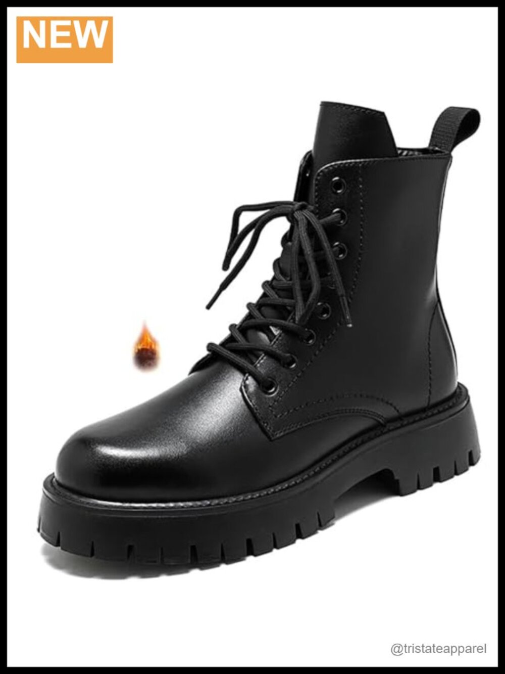 Men's Patent Leather Fur Lined Platform Combat Boots Side Zipper Lug Sole
